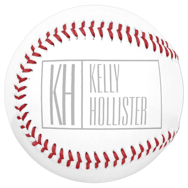Balle De Softball Logo Moderne Grey Initiales & Nom (Devant gauche)