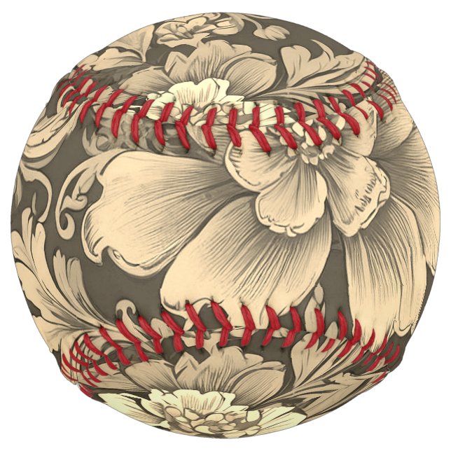 Balle De Softball Magnifique motif floral sépia vintage  (Devant)