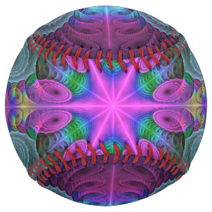 Balle De Softball Mandala Colorful spiritual Fractal Art With Pink