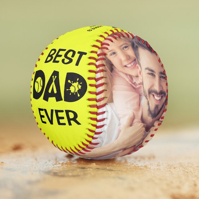 Balle De Softball Meilleur papa Jamais Photo Personnalisée Nom Perso (Créateur téléchargé)