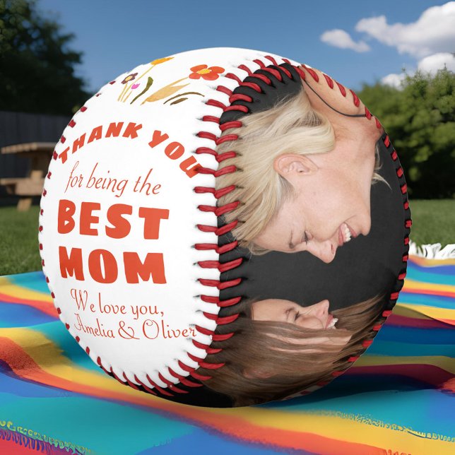 Balle De Softball Merci Fleur de maman Meilleure Mère Photo Fête des (Créateur téléchargé)