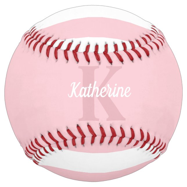 Balle De Softball Moderne Preppy Pastel rose Monogramme Feminine (Devant)