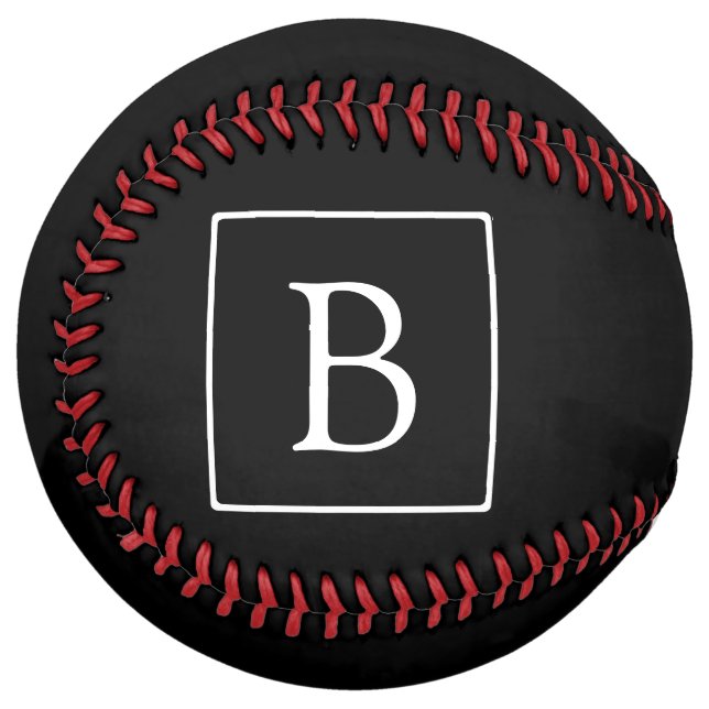Balle De Softball Monogramme classique simple | Texte noir et blanc (Devant gauche)