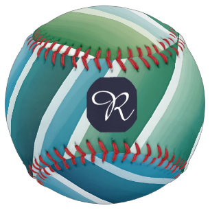 Balle De Softball Monogramme personnalisé Abstrait Bleu Vert Softbal