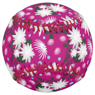 Balle De Softball Motif botanique élégant à fleurs blanches