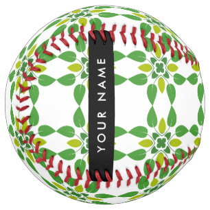 Balle De Softball Motif de feuille, feuilles vertes, votre nom