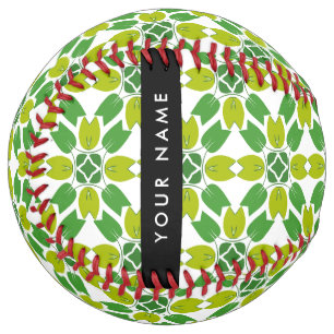 Balle De Softball Motif de feuille, feuilles vertes, Votre nom