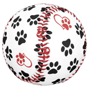 Balle De Softball Motif De Pâtes, Pâtes Noires, Pâtes Rouges, Coeurs