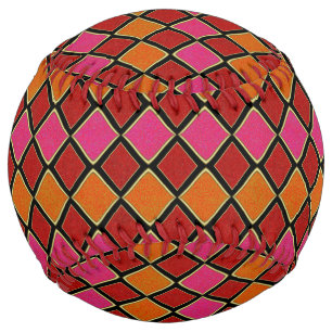 Balle De Softball Motif diamant Harlequin vibrant en rouge, orange,