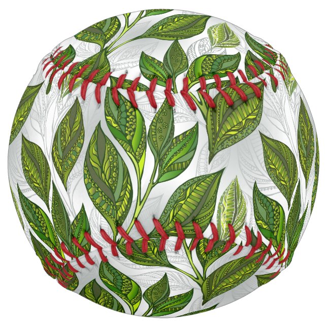Balle De Softball Motif sans couture avec Feuilles de thé vert (Devant)