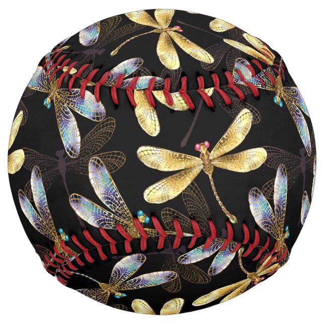 Balle De Softball Motif sans couture avec libellules d'or (Devant)