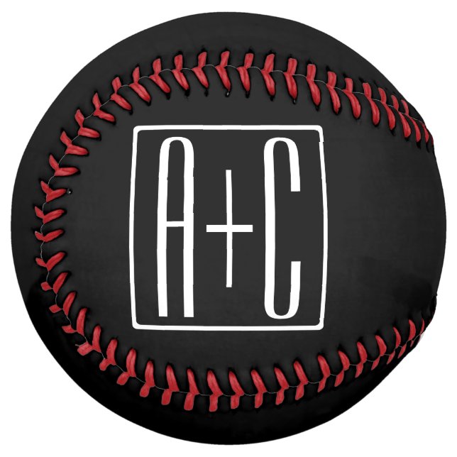 Balle De Softball Noir & Blanc | Initiales de couple (Devant gauche)