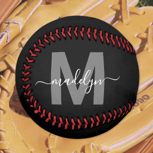Balle De Softball Noir Blanc Monogramme Nom