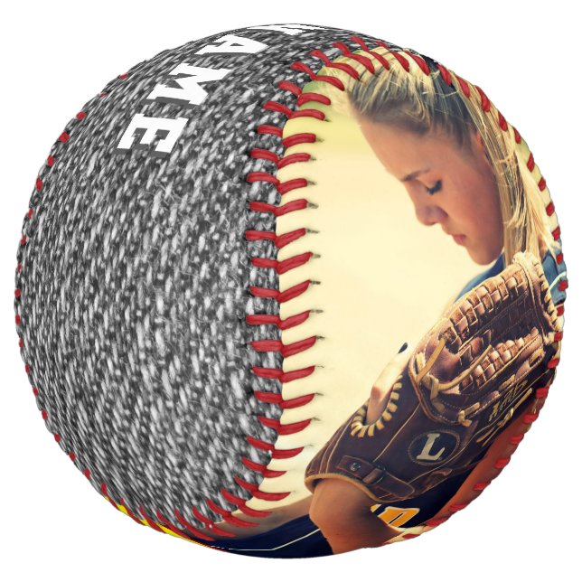 Balle De Softball Nom de l'équipe Numéro Denim Jeans Photo Custom So (Incliné)