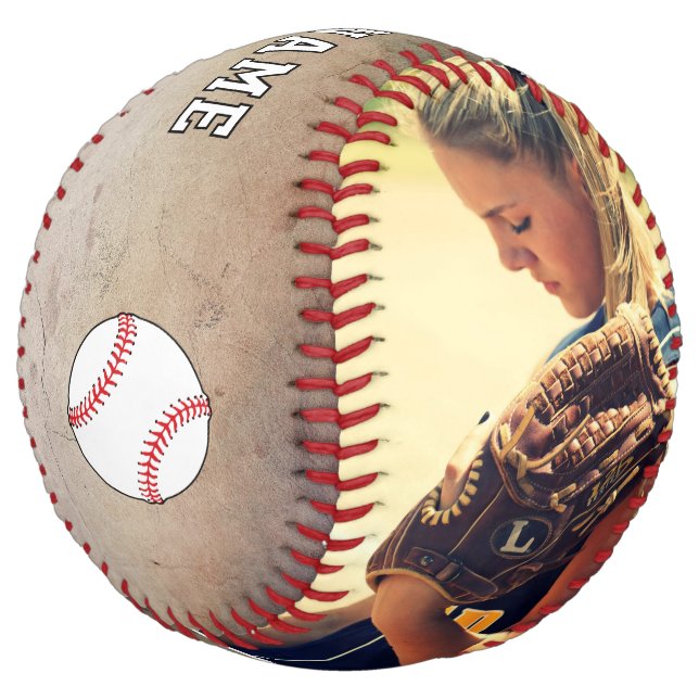 Balle De Softball Nom de l'équipe rustique Numéro du joueur Photo (Incliné)