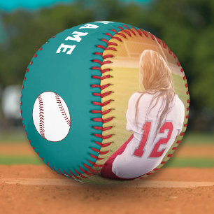 Balle De Softball Nom de l'équipe turquoise et nom du joueur Photo