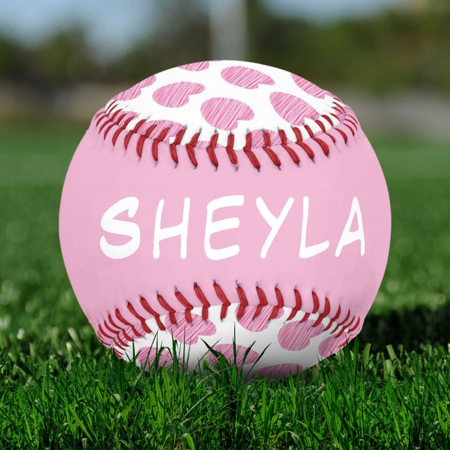 Balle De Softball Nom du Motif de Coeur rose jolie (Créateur téléchargé)