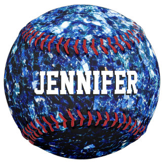 Balle De Softball Pailletés bleu foncé étincelles Votre nom Équipe