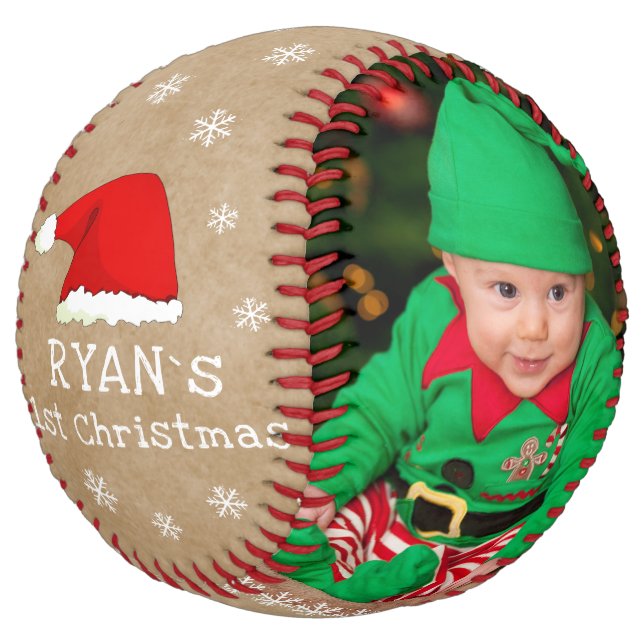 Balle De Softball Première photo de Noël du Père Noël (Incliné)