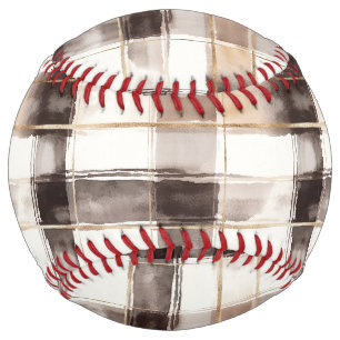 Balle De Softball Rayures écossaises crème marron blanc or