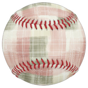 Balle De Softball Rayures écossaises rose vert crème