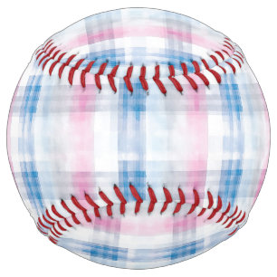 Balle De Softball Rayures Ecossaises Roses Bleues