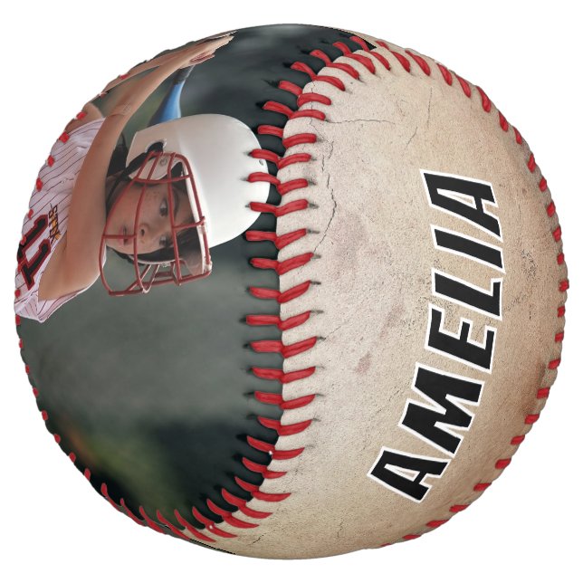 Balle De Softball Rustic 2 Photo Player Numéro Nom de l'équipe (Incliné)