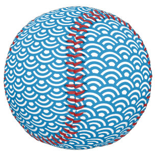 Balle De Softball Seigaiha, Vagues, Japonais, Bleu et Blanc