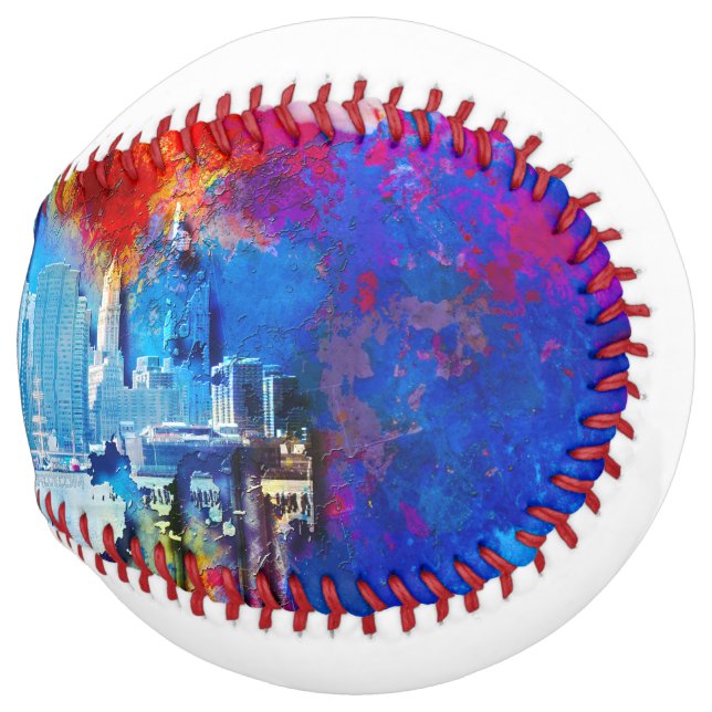Balle De Softball SlipperyJoe NYC graffiti lune entourée de tourbill (Devant droit)