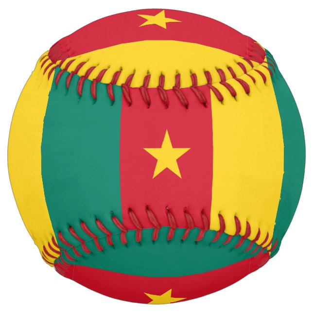 Balle De Softball Softball patriotique avec drapeau du Cameroun (Devant)
