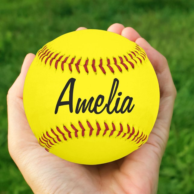 Balle De Softball Softball personnalisé avec nom Jaune (Créateur téléchargé)