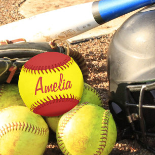 Balle De Softball Softball personnalisé avec nom Jaune Rouge
