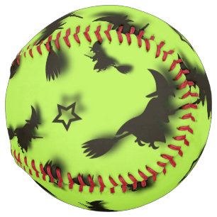 Balle De Softball Sorcière volante parmi les étoiles à Halloween nui