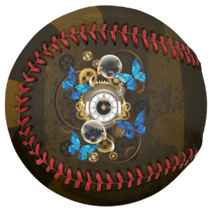 Balle De Softball Steampunk Gears and Blue Butterflies