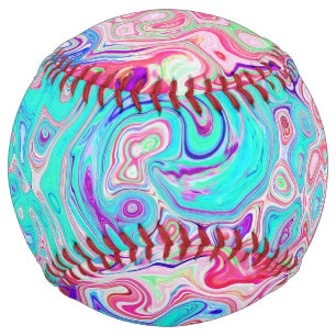 Balle De Softball Super Aqua Blue et rose Abstrait Retro Swirl