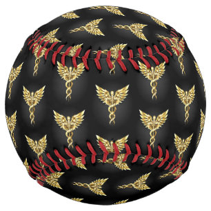 Balle De Softball Symbole caducee polygonale en or