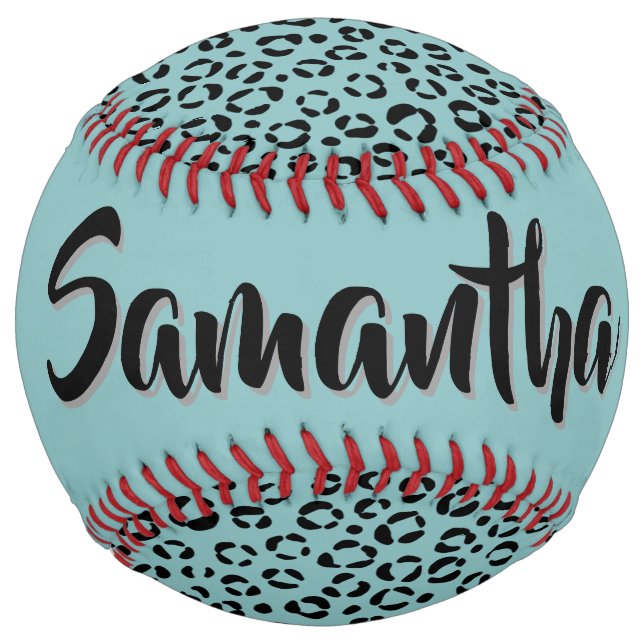 Balle De Softball Teal Animal Print (personalize) (Dos)