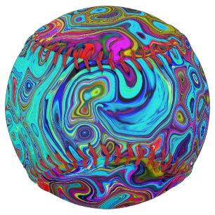 Balle De Softball Trippy Sky Blue Abstrait Retro Liquid Swirl