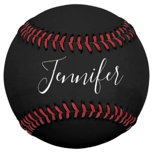 Balle De Softball Votre nom   Élégant script blanc sur noir
