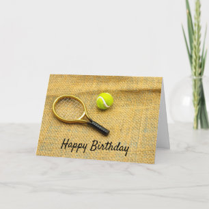 Balle de tennis et racket joyeuse carte d'annivers