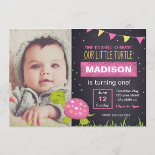 Balle de tortue rose Invitation d'anniversaire ave