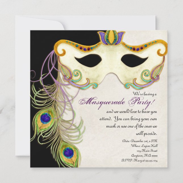 Balle Mascarade de Peacock - Invitation à la fête (Devant)
