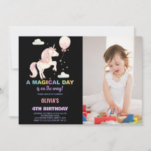 Balle rose Unicorne Invitations Anniversaire avec