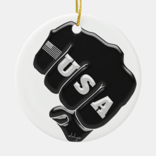 Balled Fist USA American Flag TATTOO Ceramic Ornament