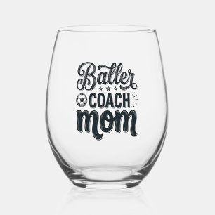 Baller Coach Mom Vintage Soccer Shirt Design_1 Stemless Wine Glass
