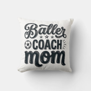 Baller Coach Mom Vintage Soccer Shirt Design_1 Throw Pillow