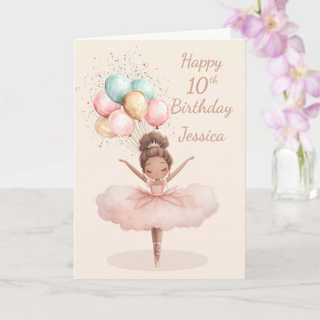 Ballerina 10th Birthday Card Folded Greeting Card~ (Orchid)