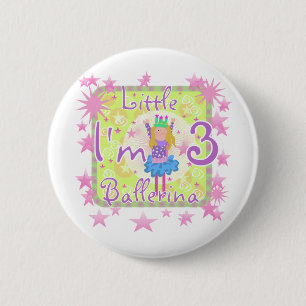 Ballerina 3rd Birthday Tshirts and Gifts 2 Inch Round Button