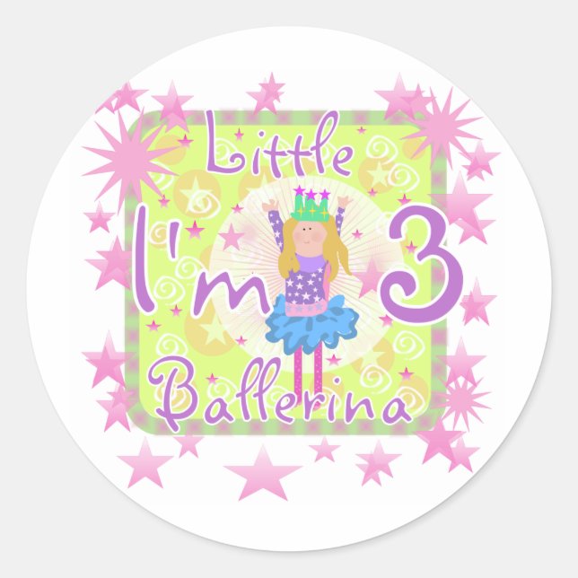 Ballerina 3rd Birthday Tshirts and Gifts Classic Round Sticker (Front)