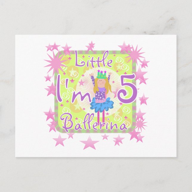Ballerina 5th Birthday tshirts and Gifts Postcard (Front)